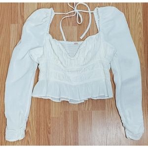 Free People Chloe top white wired sweetheart neck long puff sleeve bohemian
